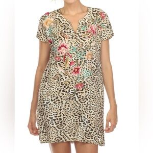 Johnny was Leopard Print Dress with Floral Embroidery Size 2X